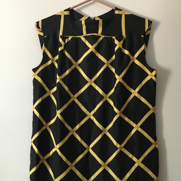 Vintage PAULINE TRIGERE COUTURE Pure Silk Twill Black + Yellow Dress 10 - Picture 2 of 6